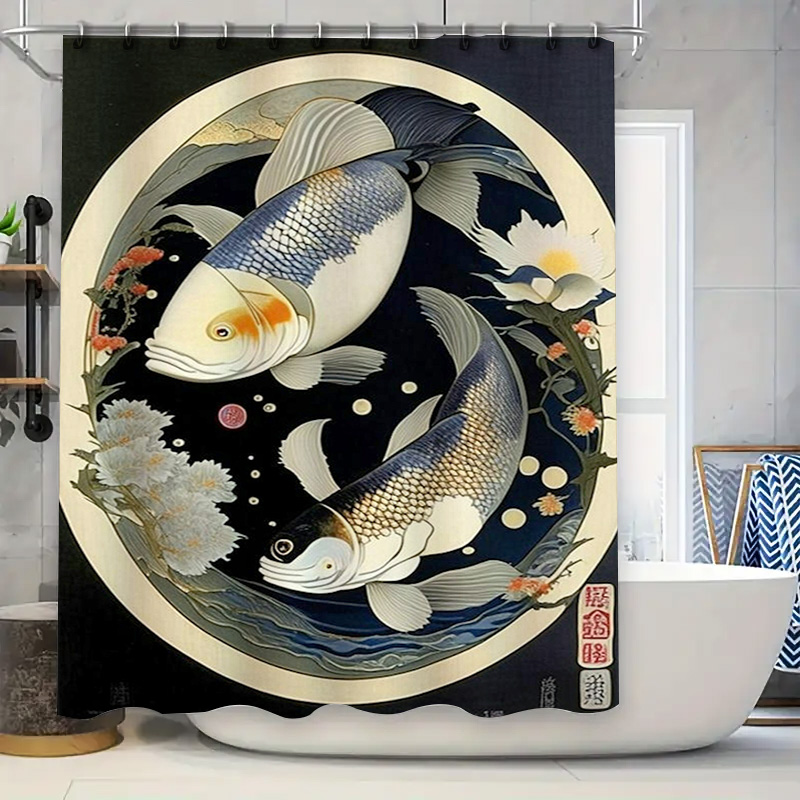 Cortina de ducha con estampado - Japanese Home Bathroom Design reseña y precio